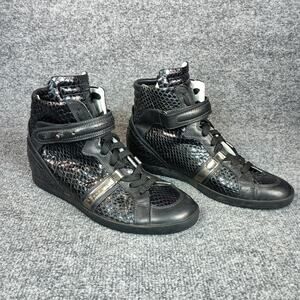 Barbara Bui High Top Wedge Sneakers Women 9.5 Black Snake Embossed Leather